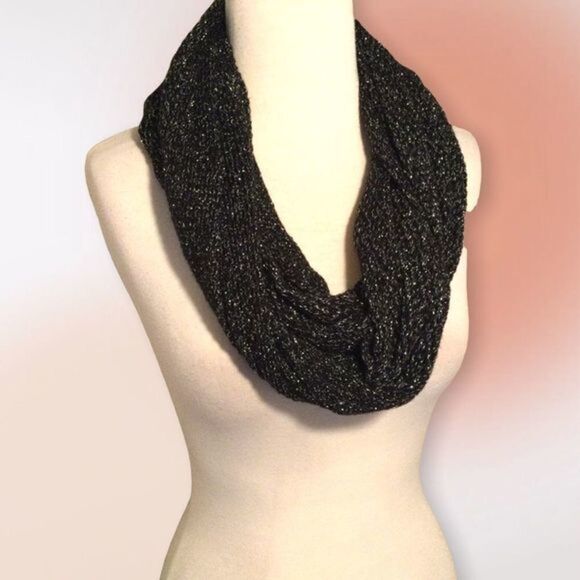 Black with Silver Metallic Shimmer‎ Infinity Scarf or Wrap - Picture 2 of 9